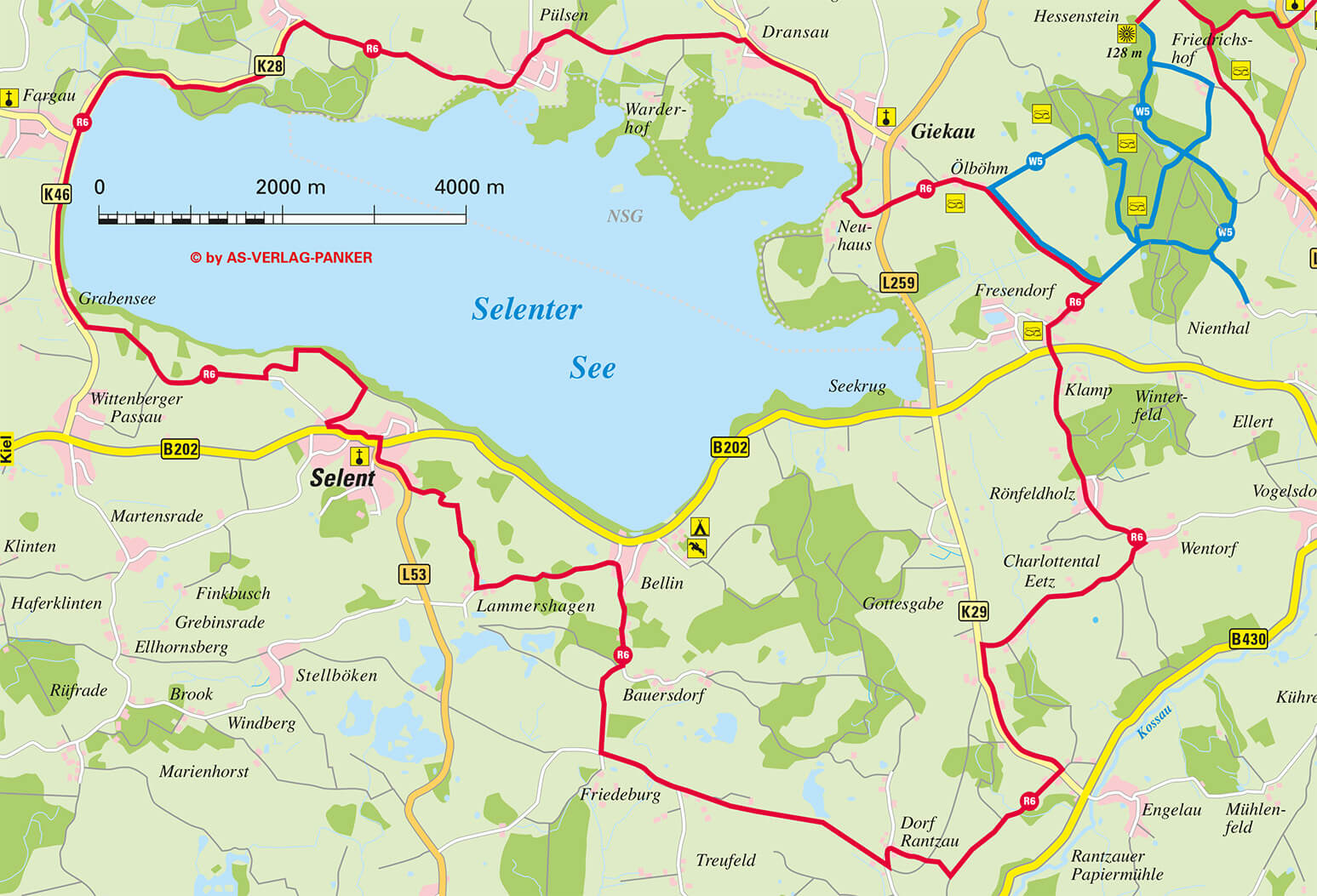 Radfahrroute am Selenter See entlang