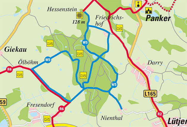 Wanderroute bis zum Hessenstein und den Wald